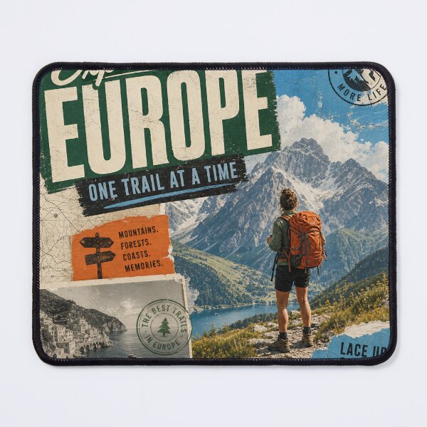 Item preview, TREK EUROPE — Modern Travel Collage Poster (Forest Green & Sky Blue) designed and sold by Jandedan.