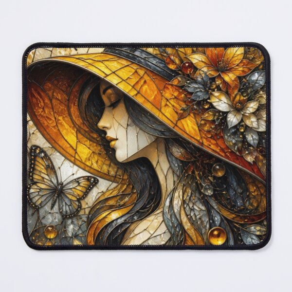 Item preview, Golden Hour Muse: Elegant Stained Glass Floral Portrait designed and sold by Soluna Studio.