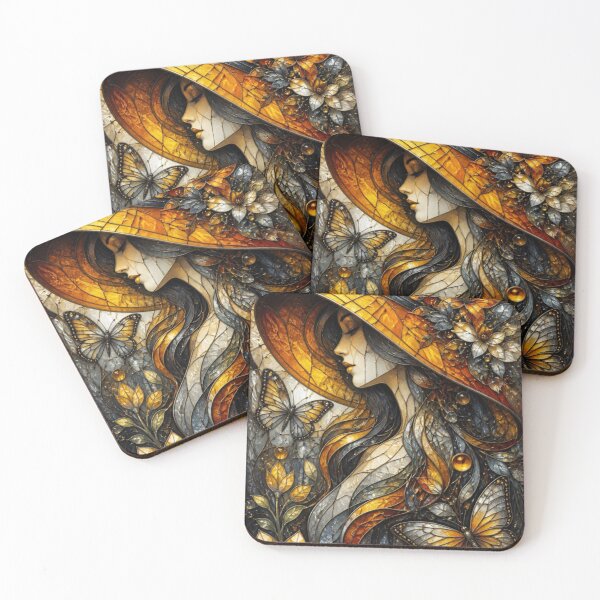 Item preview, Golden Hour Muse: Elegant Stained Glass Floral Portrait designed and sold by Soluna Studio.