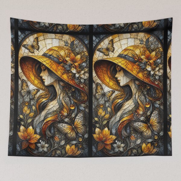 Item preview, Golden Hour Muse: Elegant Stained Glass Floral Portrait designed and sold by Soluna Studio.