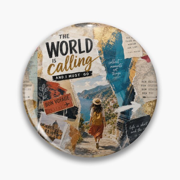 Item preview, WORLD IS CALLING — Mixed‑Media Travel Collage Poster designed and sold by Jandedan.