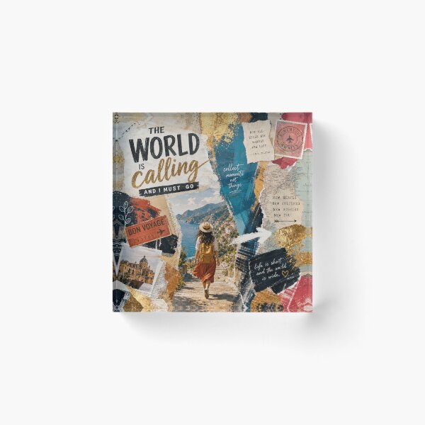 Item preview, WORLD IS CALLING — Mixed‑Media Travel Collage Poster designed and sold by Jandedan.