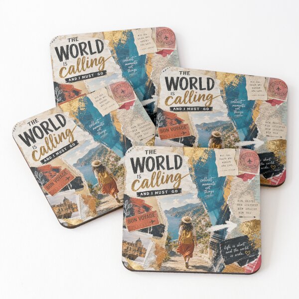 Item preview, WORLD IS CALLING — Mixed‑Media Travel Collage Poster designed and sold by Jandedan.