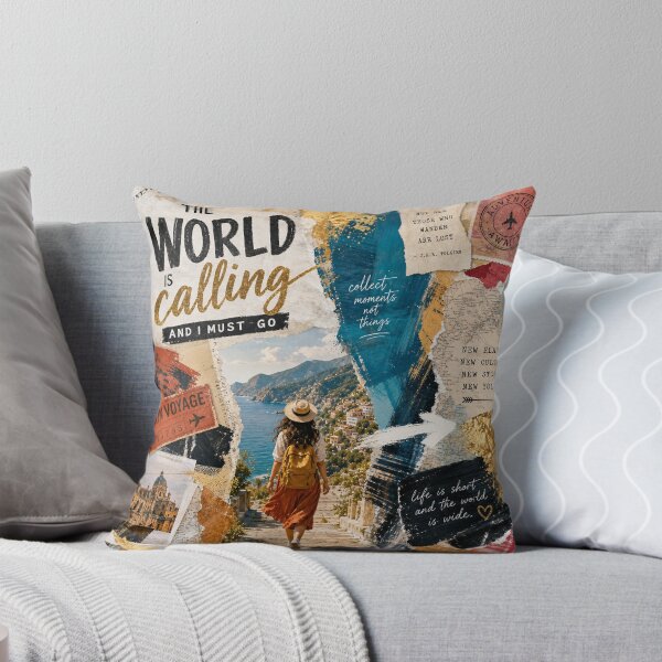 Item preview, WORLD IS CALLING — Mixed‑Media Travel Collage Poster designed and sold by Jandedan.