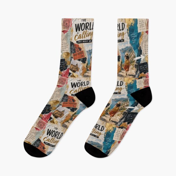Item preview, WORLD IS CALLING — Mixed‑Media Travel Collage Poster designed and sold by Jandedan.