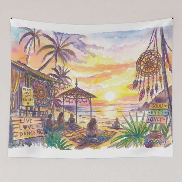 Item preview, Sunset Serenity on Goa Shores With Lovers and Yoga designed and sold by artshop77.
