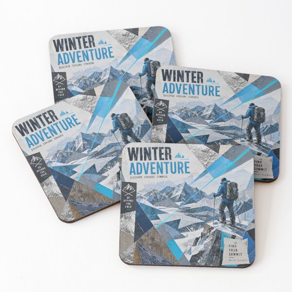 Item preview, WINTER ADVENTURE — Cubist Mixed‑Media Collage Poster (Impasto, Wood & Foil) designed and sold by Jandedan.