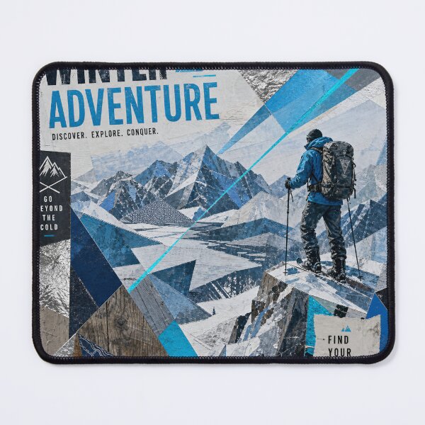 Item preview, WINTER ADVENTURE — Cubist Mixed‑Media Collage Poster (Impasto, Wood & Foil) designed and sold by Jandedan.