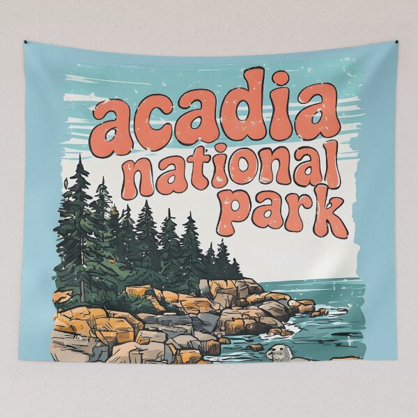 Item preview, Acadia National Park Colorful Landscape Retro Seal designed and sold by HowToCanadian.