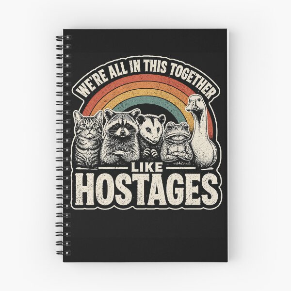 Artikelvorschau, „Wir sitzen alle im selben Boot wie Geiseln“ – Lustiges Vintage-Meme – Katze, Waschbär, Opossum, Frosch, Gans, Regenbogen entworfen und verkauft von PosiMCreations.