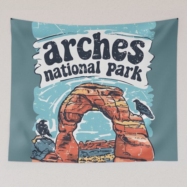 Item preview, Arches National Park Colorful Landscape Retro Raven designed and sold by HowToCanadian.