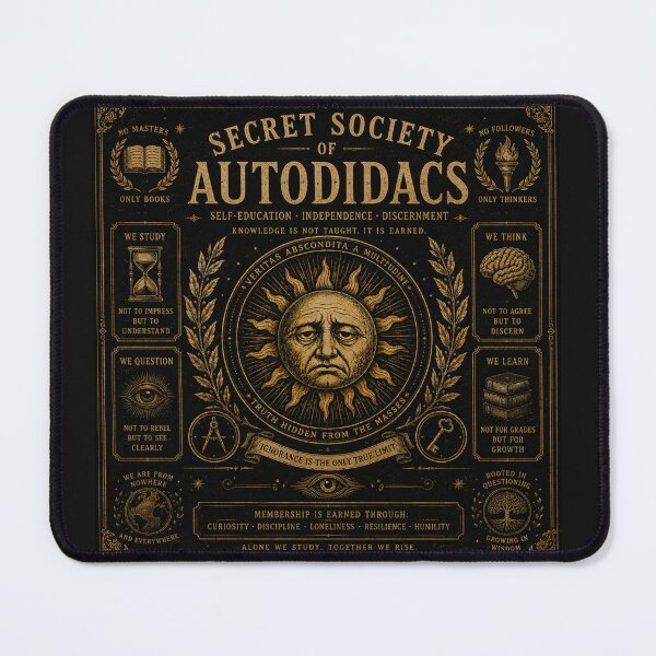 Item preview, secret-society-of-autodidacs-vintage-intellectual-emblem designed and sold by InnerwayStudio.