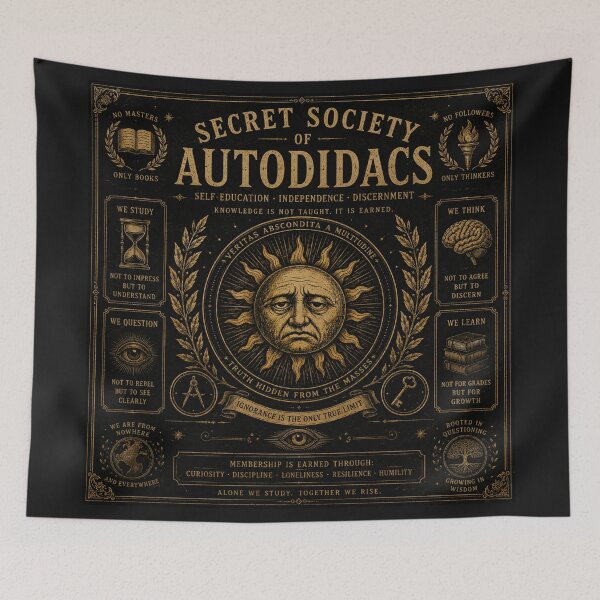 Item preview, secret-society-of-autodidacs-vintage-intellectual-emblem designed and sold by InnerwayStudio.
