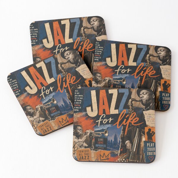 Item preview, JAZZ FOR LIFE — Mixed‑Media Collage Poster (Warm Blues & Fiery Oranges) designed and sold by Jandedan.