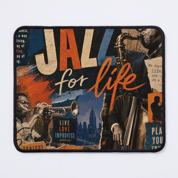 Item preview, JAZZ FOR LIFE — Mixed‑Media Collage Poster (Warm Blues & Fiery Oranges) designed and sold by Jandedan.