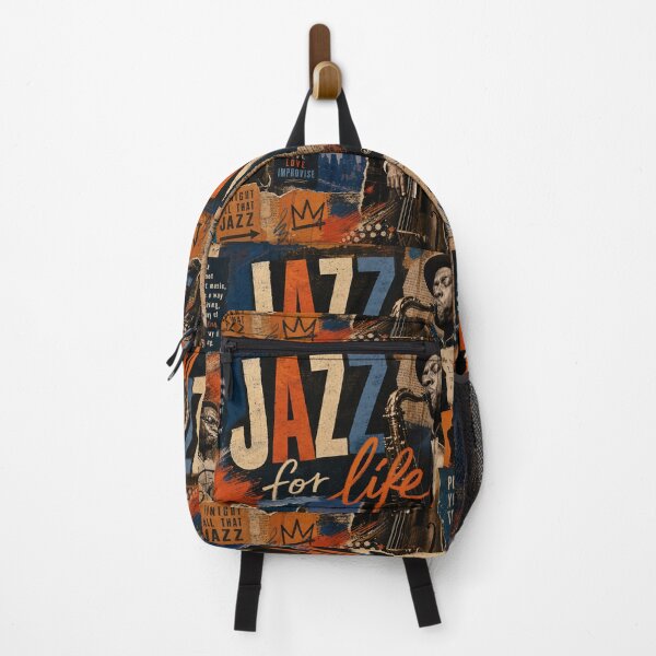 Item preview, JAZZ FOR LIFE — Mixed‑Media Collage Poster (Warm Blues & Fiery Oranges) designed and sold by Jandedan.
