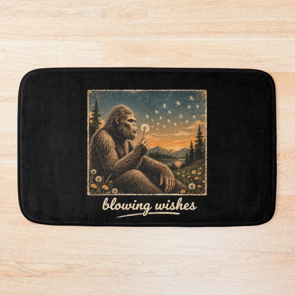 Item preview, Bigfoot Blowing Wishes – Whimsical Sasquatch Sunset Nature Art designed and sold by PosiMCreations.