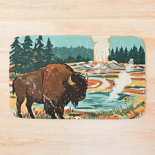 Item preview, Yellowstone National Park Colorful Landscape Retro Bison designed and sold by HowToCanadian.