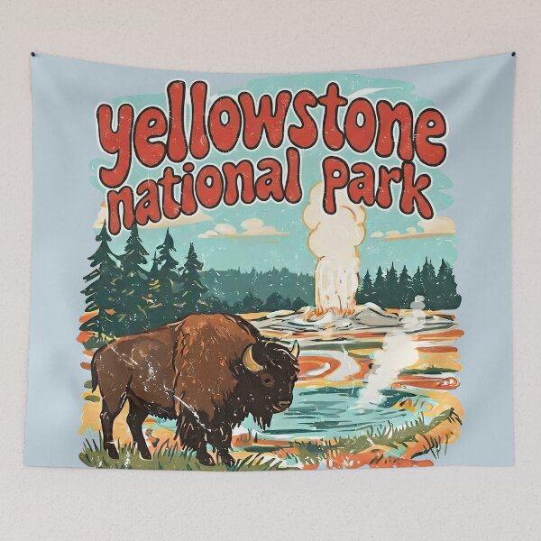 Item preview, Yellowstone National Park Colorful Landscape Retro Bison designed and sold by HowToCanadian.
