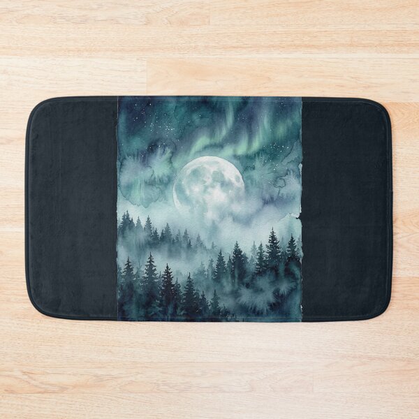 Item preview, Moonlit Forest Aurora Watercolor Landscape designed and sold by drawlinershop.