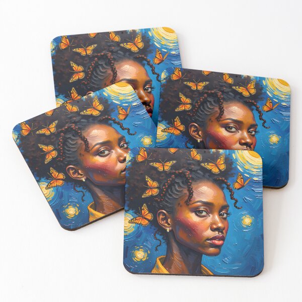 Item preview, Starry Night Afro Woman Portrait Butterfly Art designed and sold by canvahub.