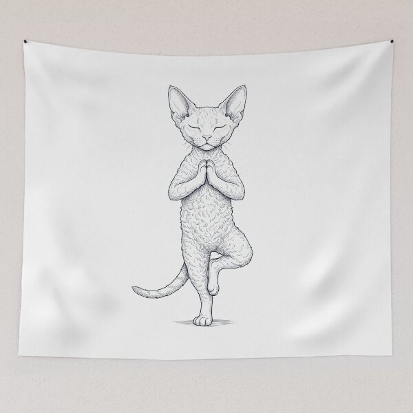 Item preview, Vintage Devon Rex Cat Yoga Tree Pose Kitten Lover designed and sold by TerryConnells.