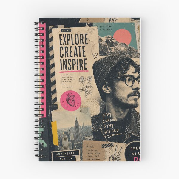 Item preview, EXPLORE • CREATE • INSPIRE — Mixed‑Media Collage Poster (Hipster Eclectic) designed and sold by Jandedan.