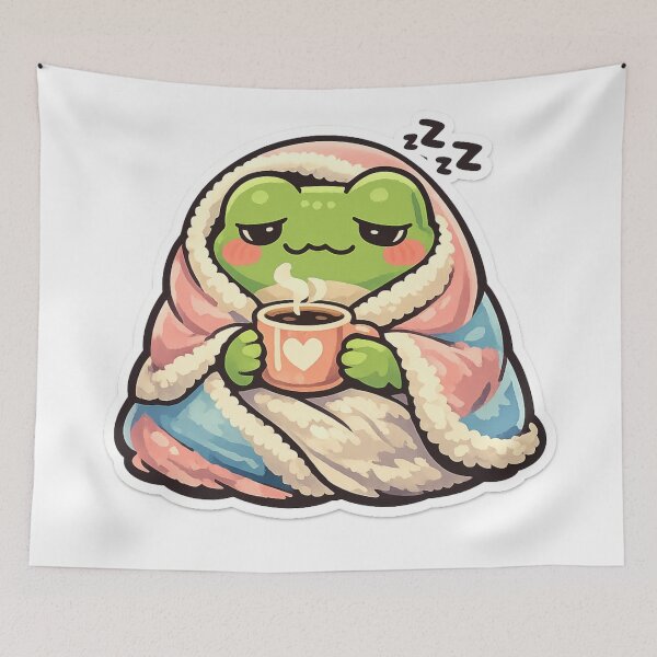 Item preview, Sleepy Frog Cozy Coffee Aesthetic Illustration | Cute Frog Art designed and sold by ArtsyExplorer.