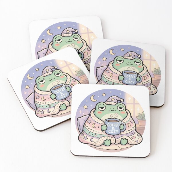 Item preview, Sleepy Frog Cozy Coffee Aesthetic Illustration | Cute Cottagecore Frog Art designed and sold by ArtsyExplorer.