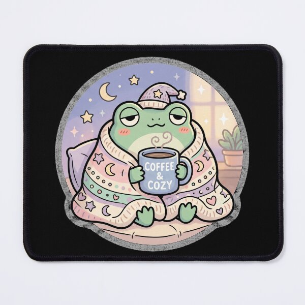 Item preview, Sleepy Frog Cozy Coffee Aesthetic Illustration | Cute Cottagecore Frog Art designed and sold by ArtsyExplorer.