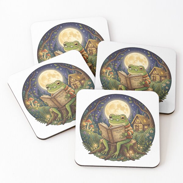 Item preview, Frog Reading Under Moonlight Cottagecore Illustration | Whimsical Cozy Frog Art designed and sold by ArtsyExplorer.