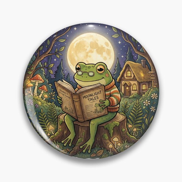 Item preview, Frog Reading Under Moonlight Cottagecore Illustration | Whimsical Cozy Frog Art designed and sold by ArtsyExplorer.