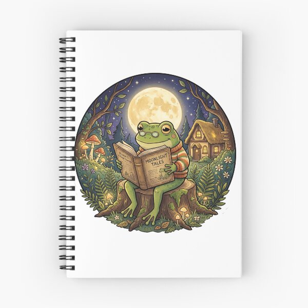 Item preview, Frog Reading Under Moonlight Cottagecore Illustration | Whimsical Cozy Frog Art designed and sold by ArtsyExplorer.