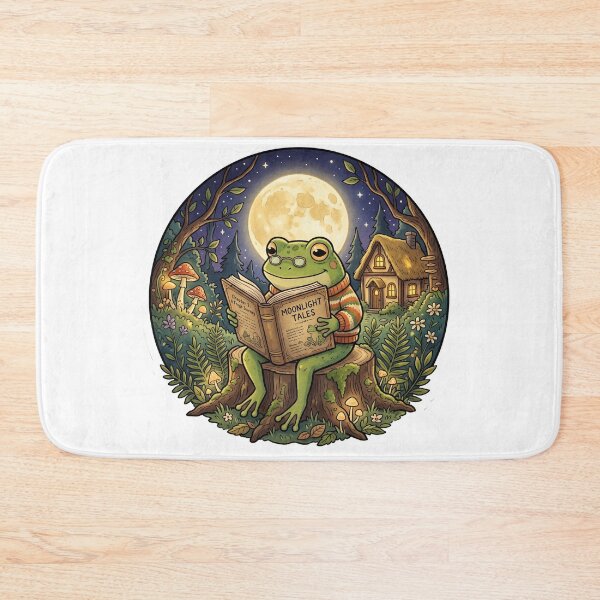 Item preview, Frog Reading Under Moonlight Cottagecore Illustration | Whimsical Cozy Frog Art designed and sold by ArtsyExplorer.