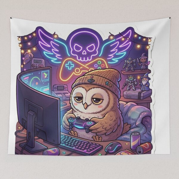 Item preview, Cute Owl Gaming Late at Night  designed and sold by SoftAuraStudi0.