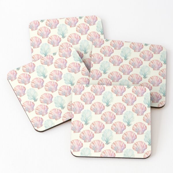 Item preview, Watercolor Scallop Shell Coral Seamless Pattern Print designed and sold by GASCE Studio.