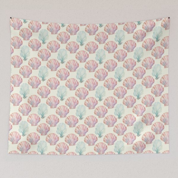 Item preview, Watercolor Scallop Shell Coral Seamless Pattern Print designed and sold by GASCE Studio.