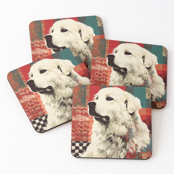 Item preview, Great Pyrenees puppy dog on red patchwork  designed and sold by MendaciousMina.