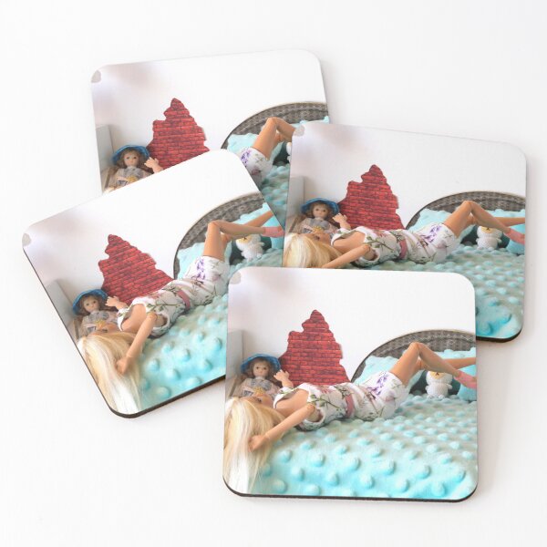 Item preview, Blonde doll laying on the bed in stylish doll room diorama designed and sold by Lenasminiland.