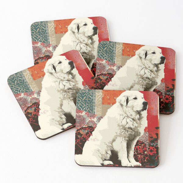 Item preview, Great Pyrenees puppy dog on red patchwork  designed and sold by MendaciousMina.
