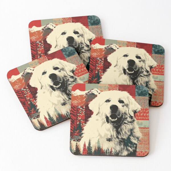 Item preview, Great Pyrenees puppy dog on red patchwork  designed and sold by MendaciousMina.