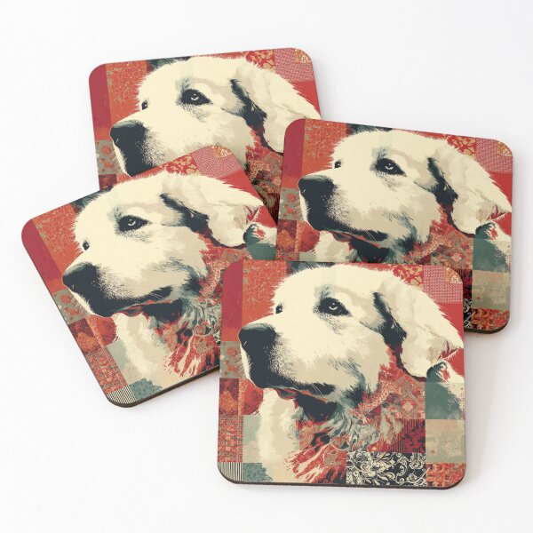 Item preview, Great Pyrenees puppy dog on red patchwork  designed and sold by MendaciousMina.