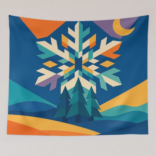 Item preview, Geometric Snowflake Over Moonlit Pines designed and sold by InkSmithery.