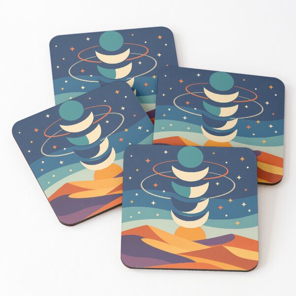 Item preview, Geometric Moon Phases Over Desert Dunes designed and sold by InkSmithery.