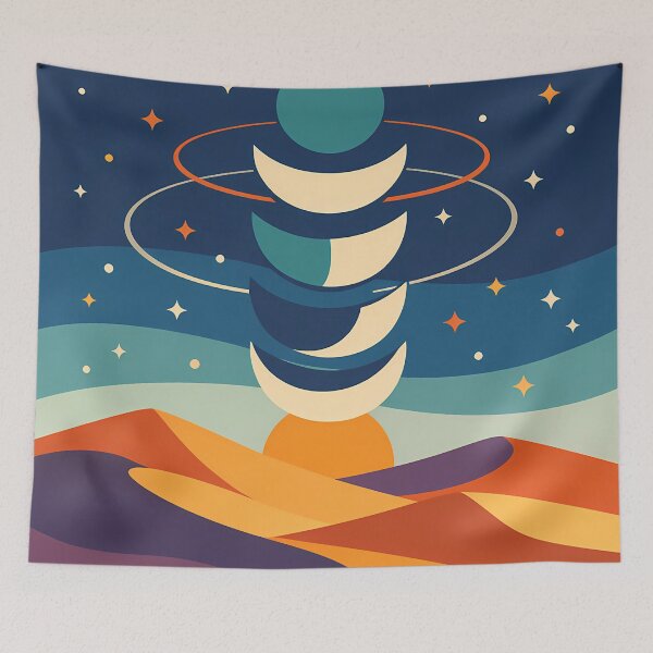 Item preview, Geometric Moon Phases Over Desert Dunes designed and sold by InkSmithery.