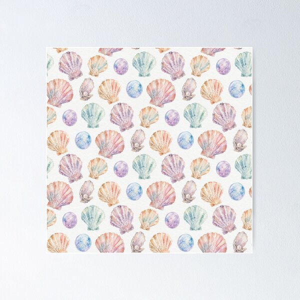 Item preview, Watercolor Mixed Seashell Pearl Seamless Pattern Print designed and sold by GASCE Studio.