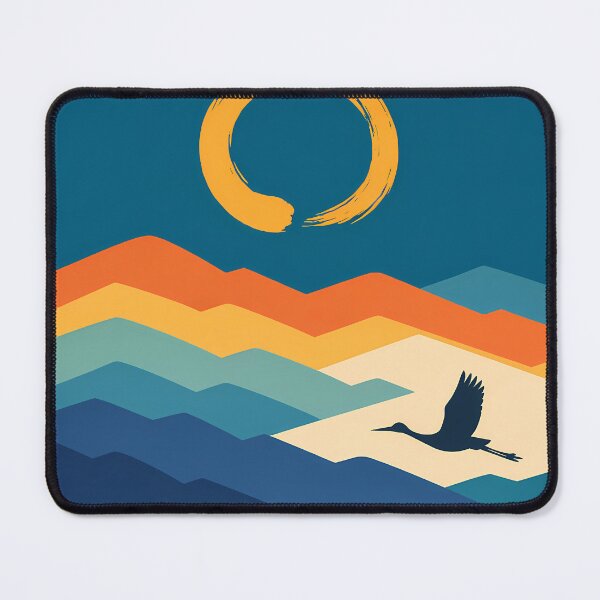 Item preview, Enso Sun Over Layered Mountains and Flying Crane designed and sold by InkSmithery.