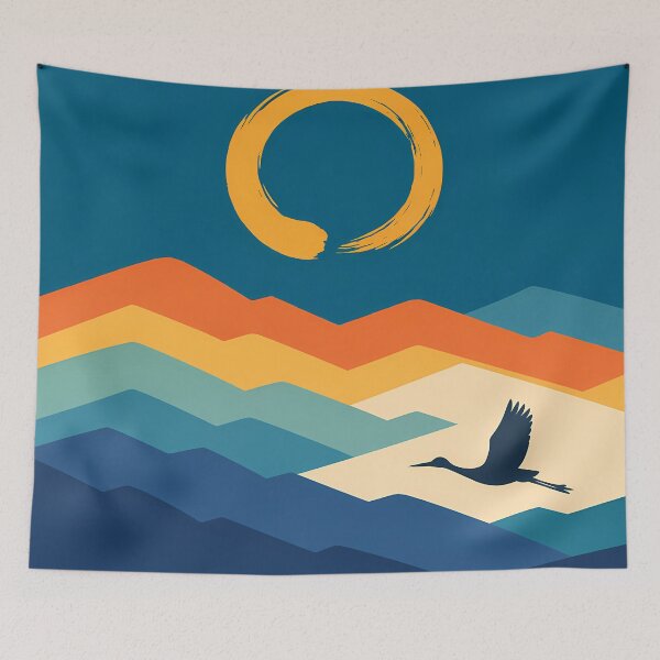 Item preview, Enso Sun Over Layered Mountains and Flying Crane designed and sold by InkSmithery.