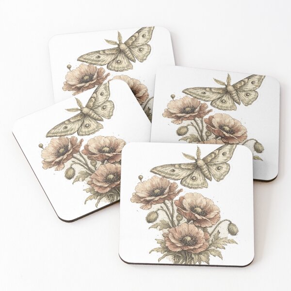 Item preview, Botanical composition, moth over poppies designed and sold by Iail Ioa.