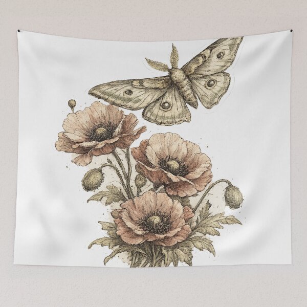 Item preview, Botanical composition, moth over poppies designed and sold by Iail Ioa.